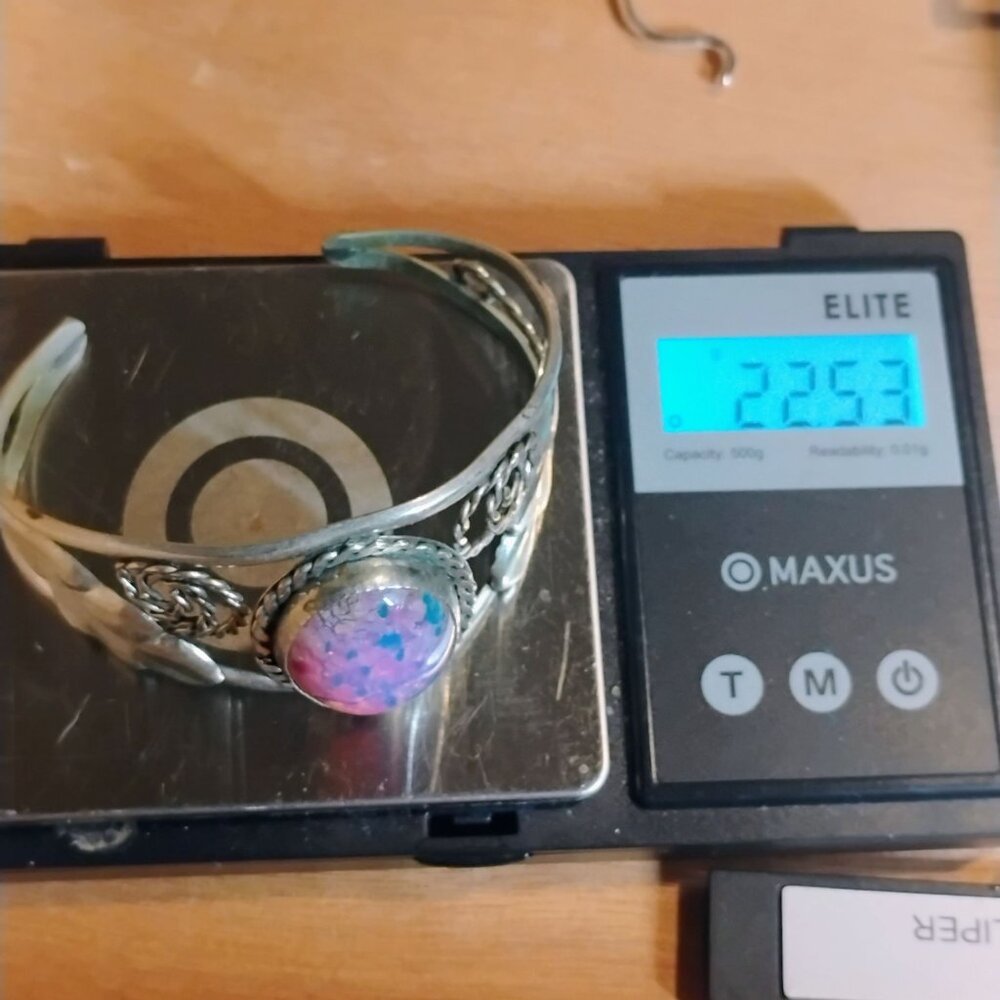 Vtg Mexico Alpaca Silver Dragon's Breath Confetti Lucite Cuff Bracelet 22.5g - Picture 6 of 6